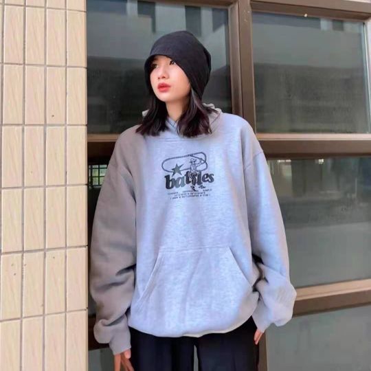 Battles 多色美式宽松加绒连帽卫衣 分享