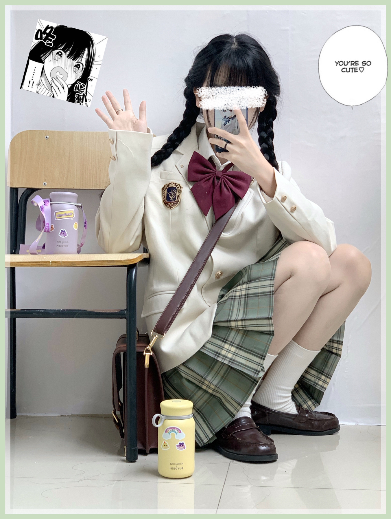 绿色格裙jk