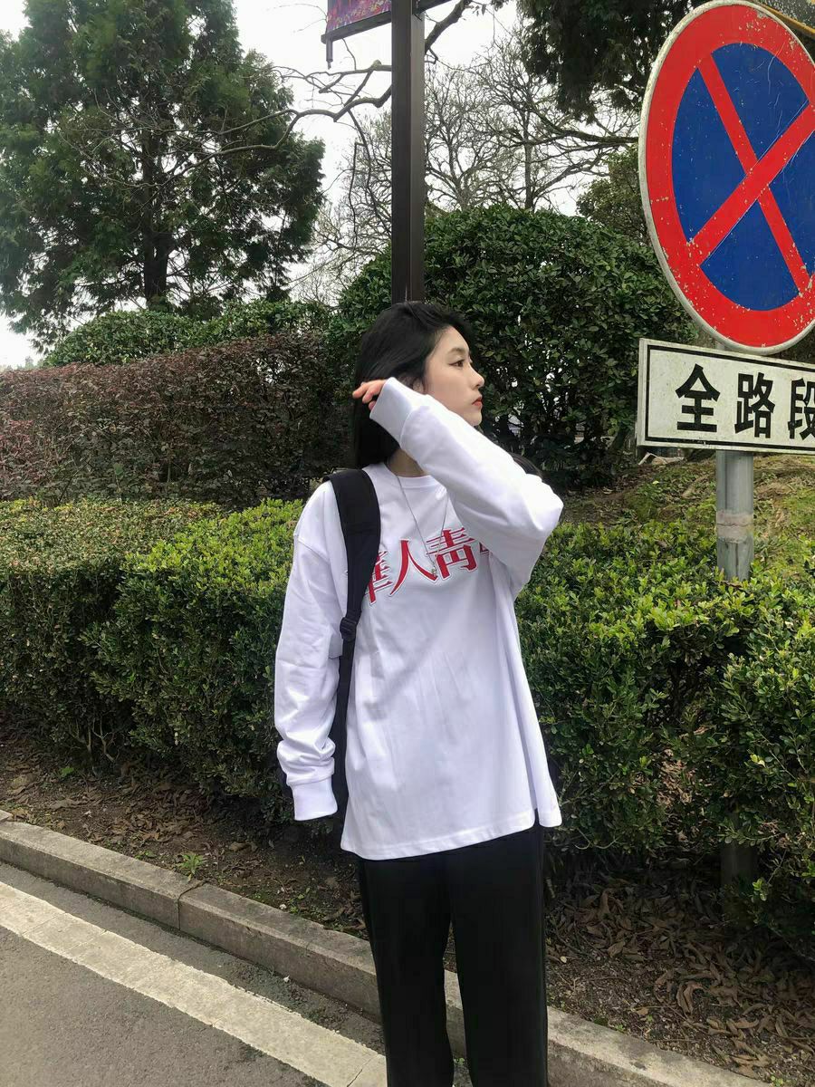 华人青年/OCCUPY 2022SS 贴布绣基础纯棉长袖T恤 H21AWA02083