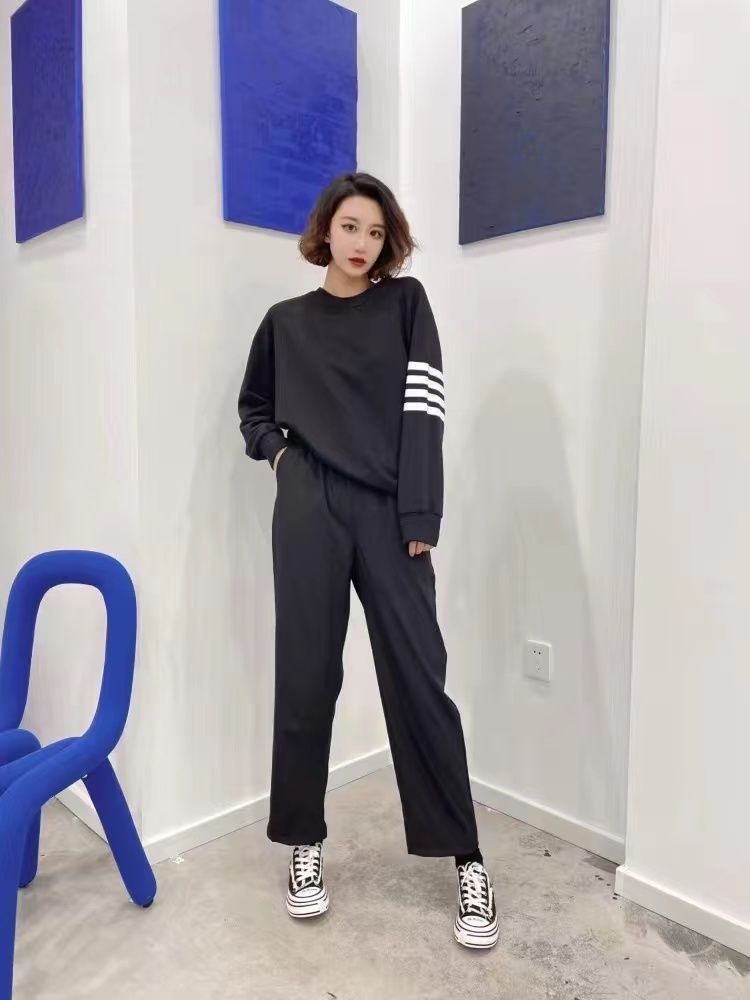 纯黑色冰丝直筒裤/经典百搭款 