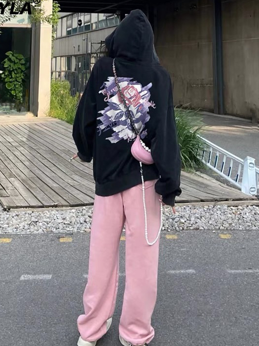 黑色休闲卫衣｜印花宽松设计