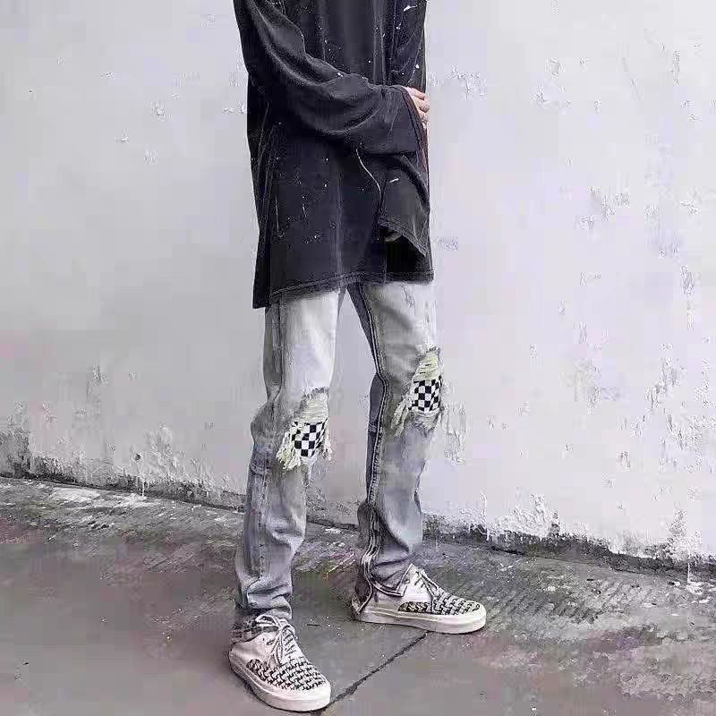 ootd 这条酷盖boy的破洞棋盘格牛仔裤太帅了吧