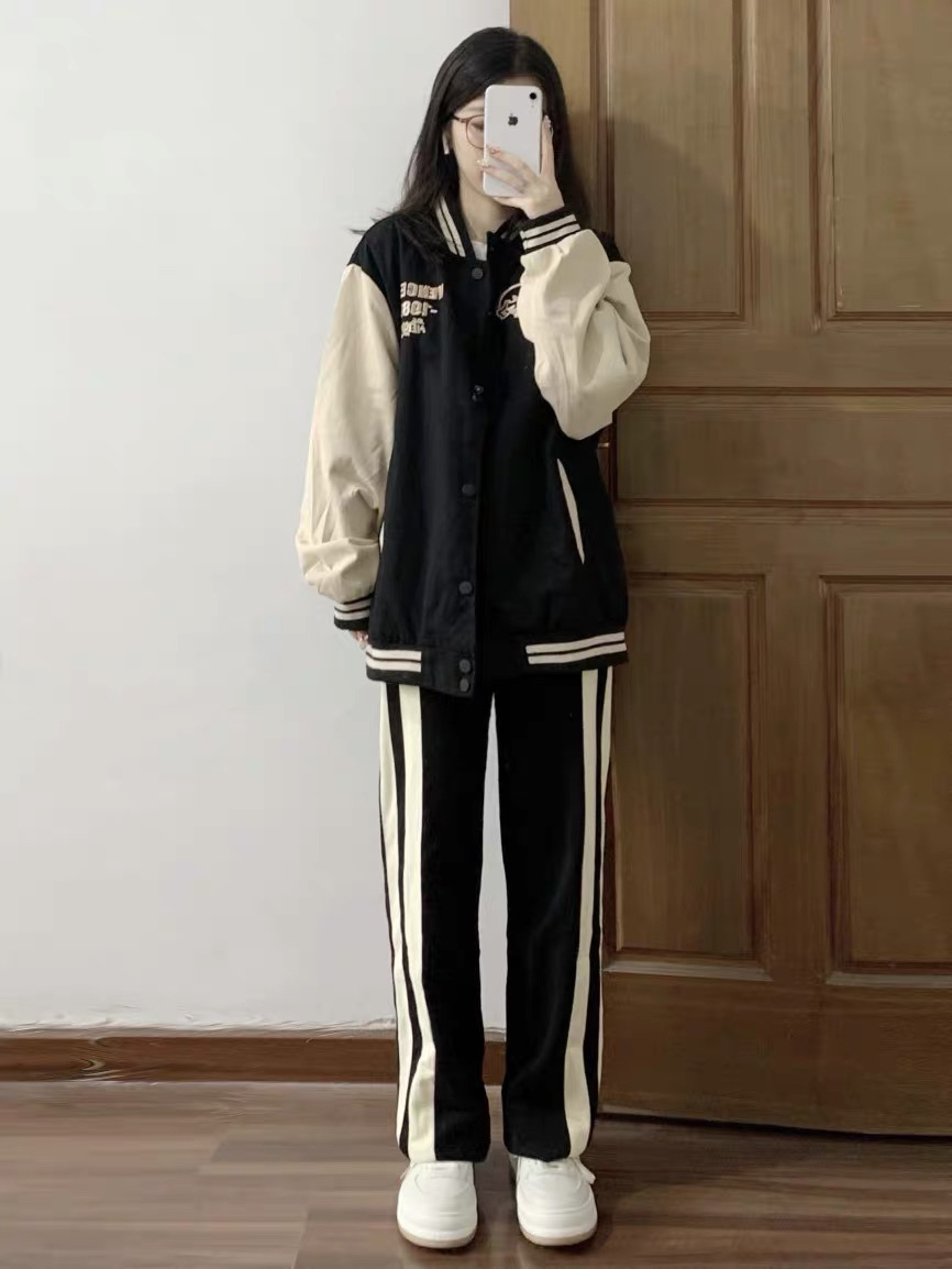 直筒侧边条纹显瘦神裤