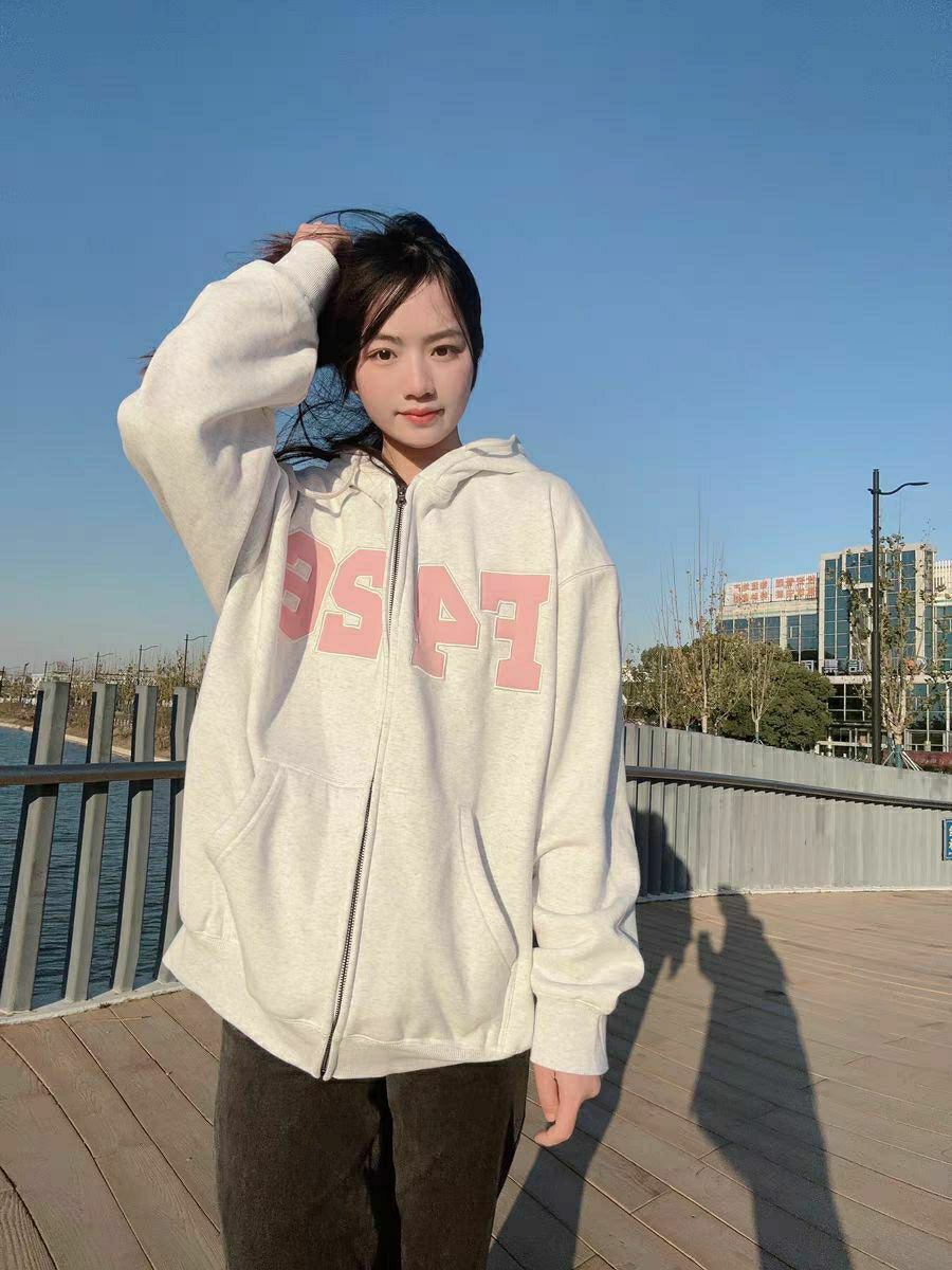 F426  简约LOGO贴布开衫卫衣 