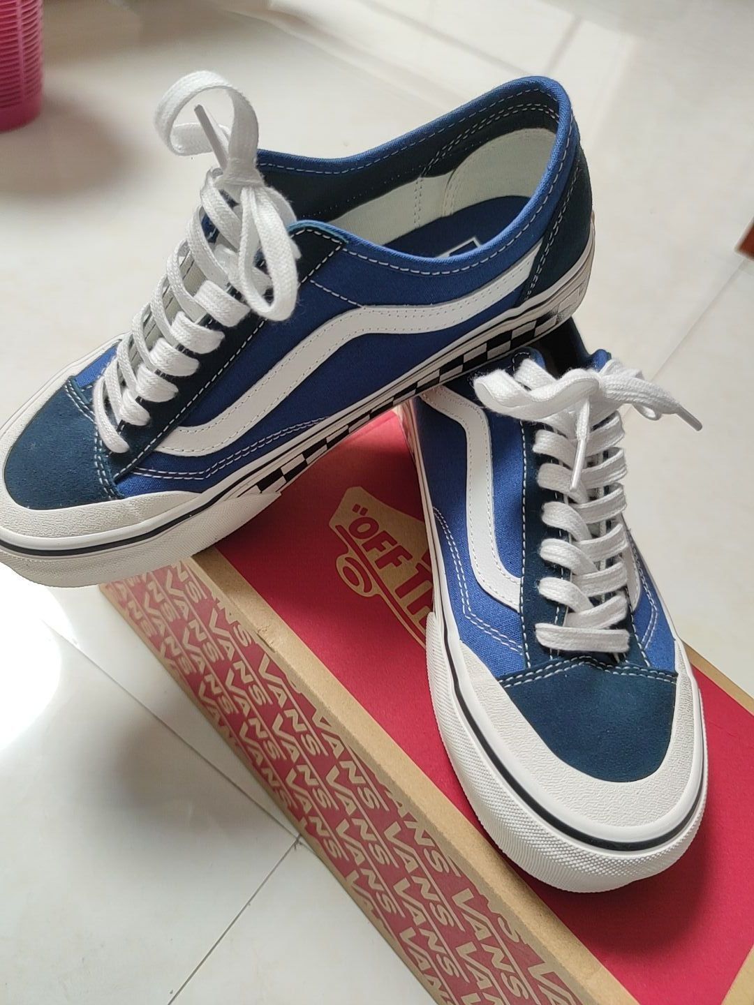 vans蓝黑棋盘底