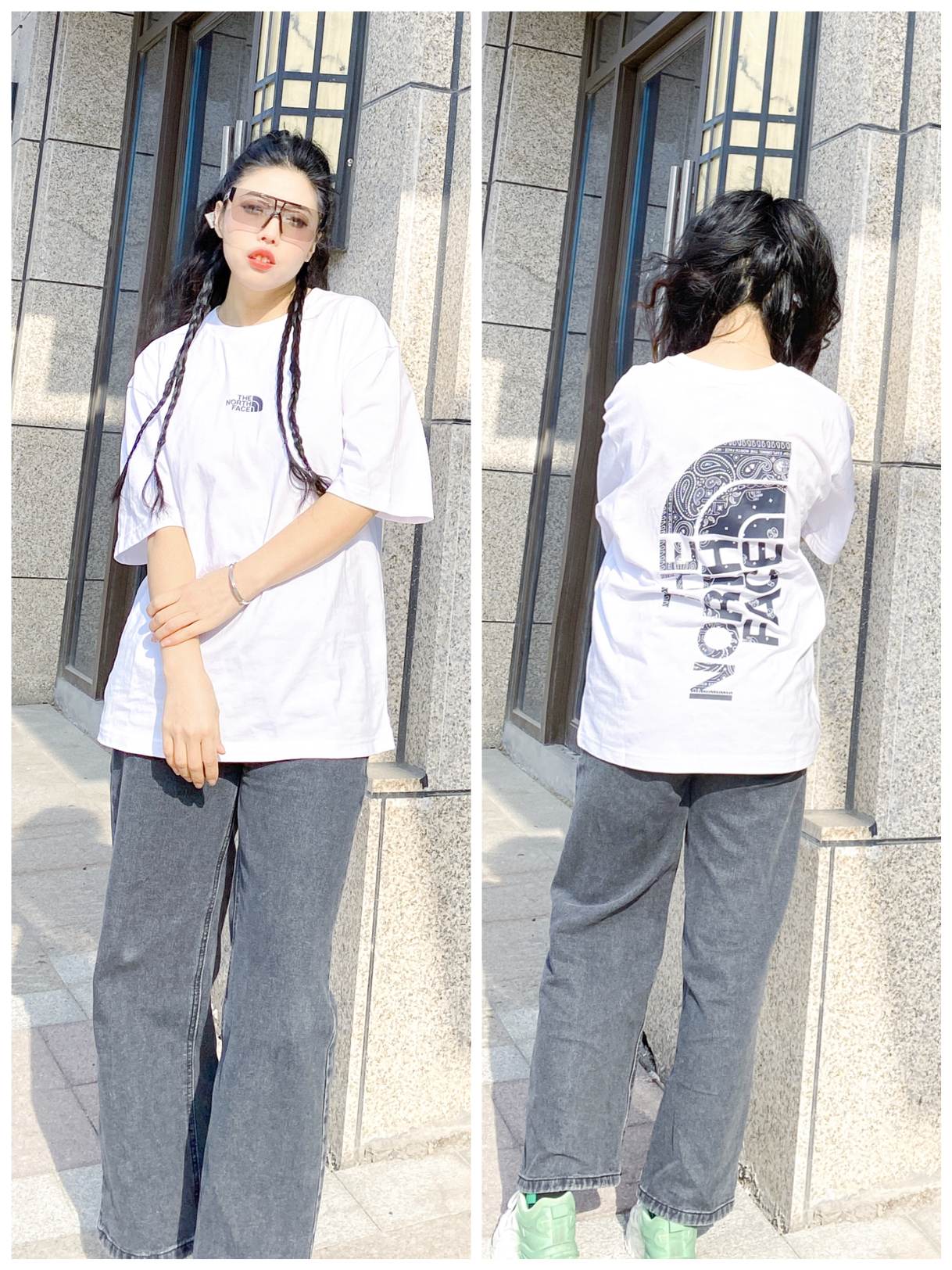 162女生/白色印花T恤牛仔裤👖，穿不腻的搭配