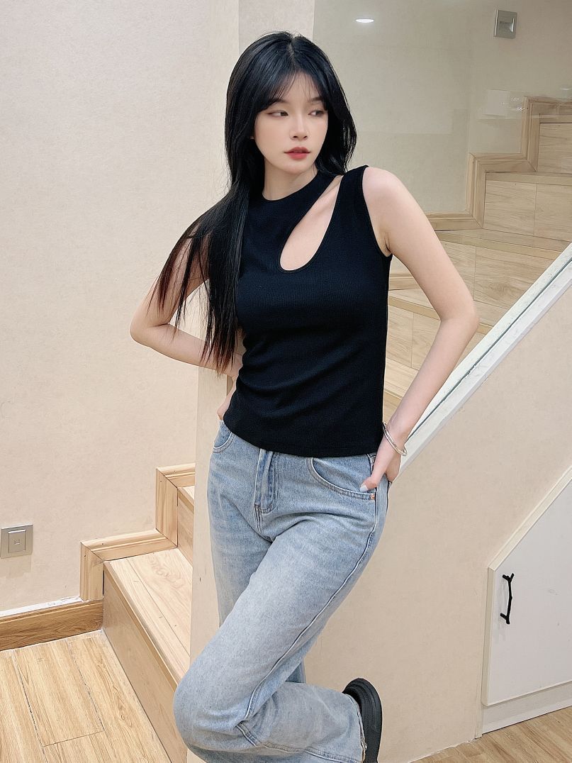 美式甜辣夏季无袖削肩背心上衣