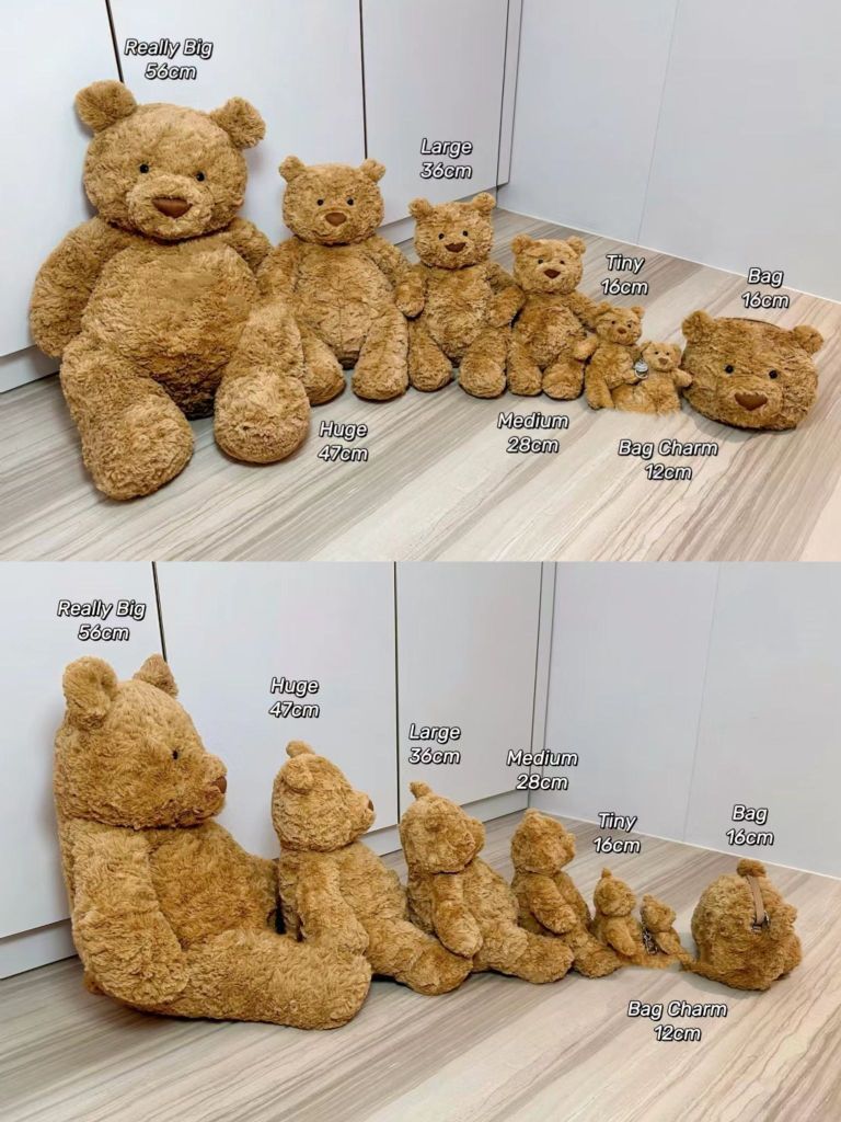 Jellycat巴塞罗熊全部尺寸正侧面大小对比🐻