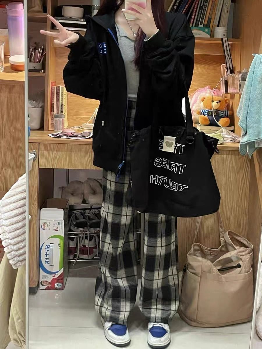复古格子,显瘦直筒,男女同款休闲裤新宠