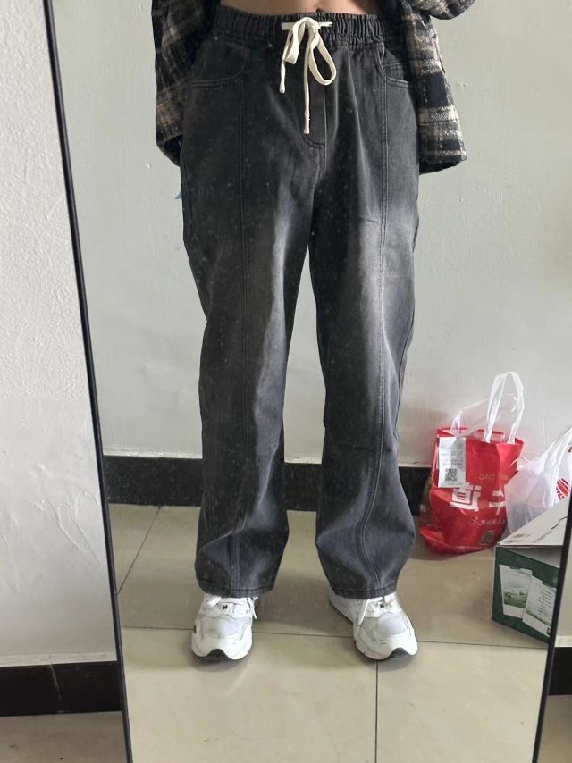 送给TA的独特礼物！美式复古拼接线条牛仔裤