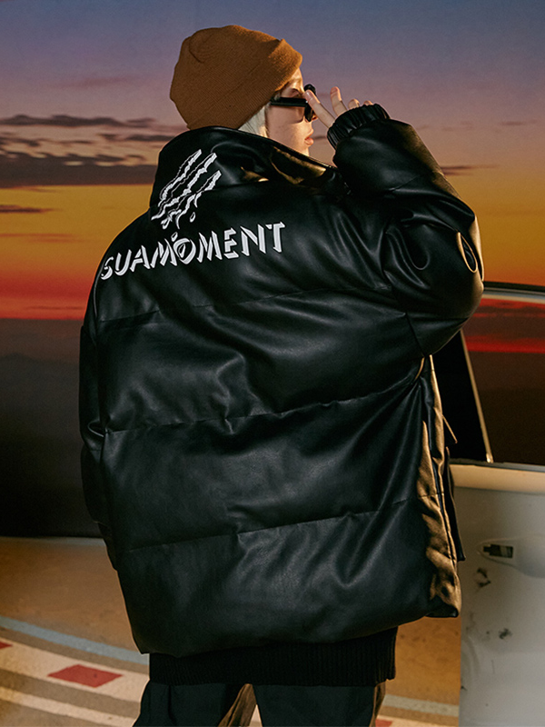 推荐商品：【刘耀文同款】SuaMoment 立体血爪抓痕立体PU加厚棉服 男女同款 020D007 黑