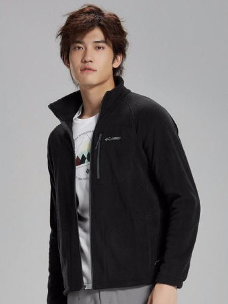 推荐商品：Columbia 户外软壳冲锋衣保暖绒感防风加绒加厚立领针织拉链抓绒衣 AE3039 黑-010