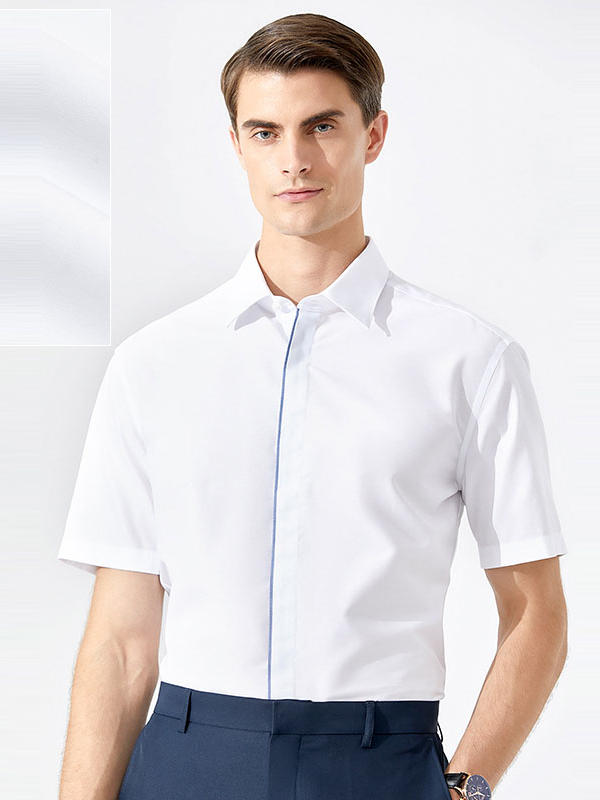 推荐商品：G2000 棉质混纺弹性条纹翻领短袖衬衫 11045301 白