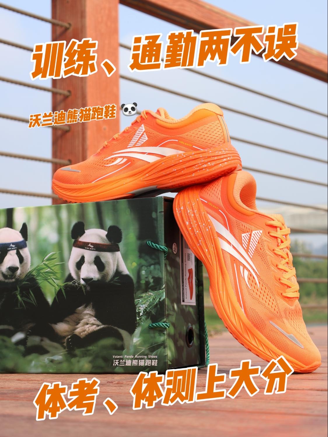 穿沃兰迪熊猫跑鞋，体考、体侧上大分.
