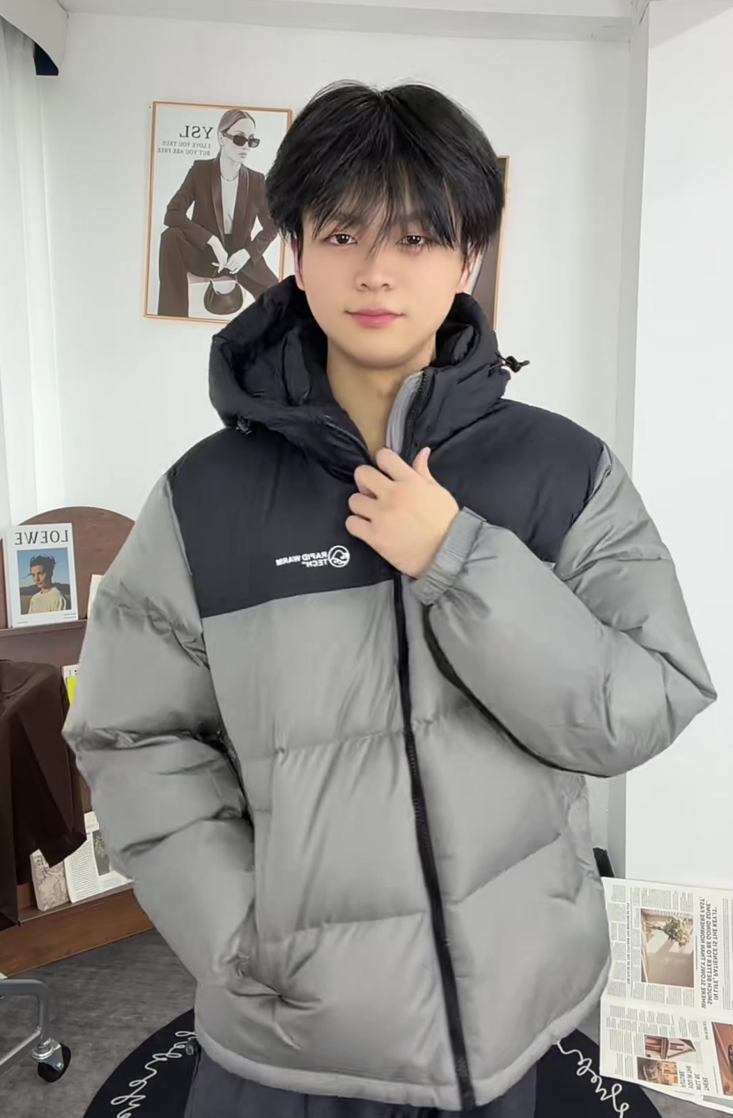 过冬党狂喜|黑灰拼色羽绒服保暖显瘦不臃肿
