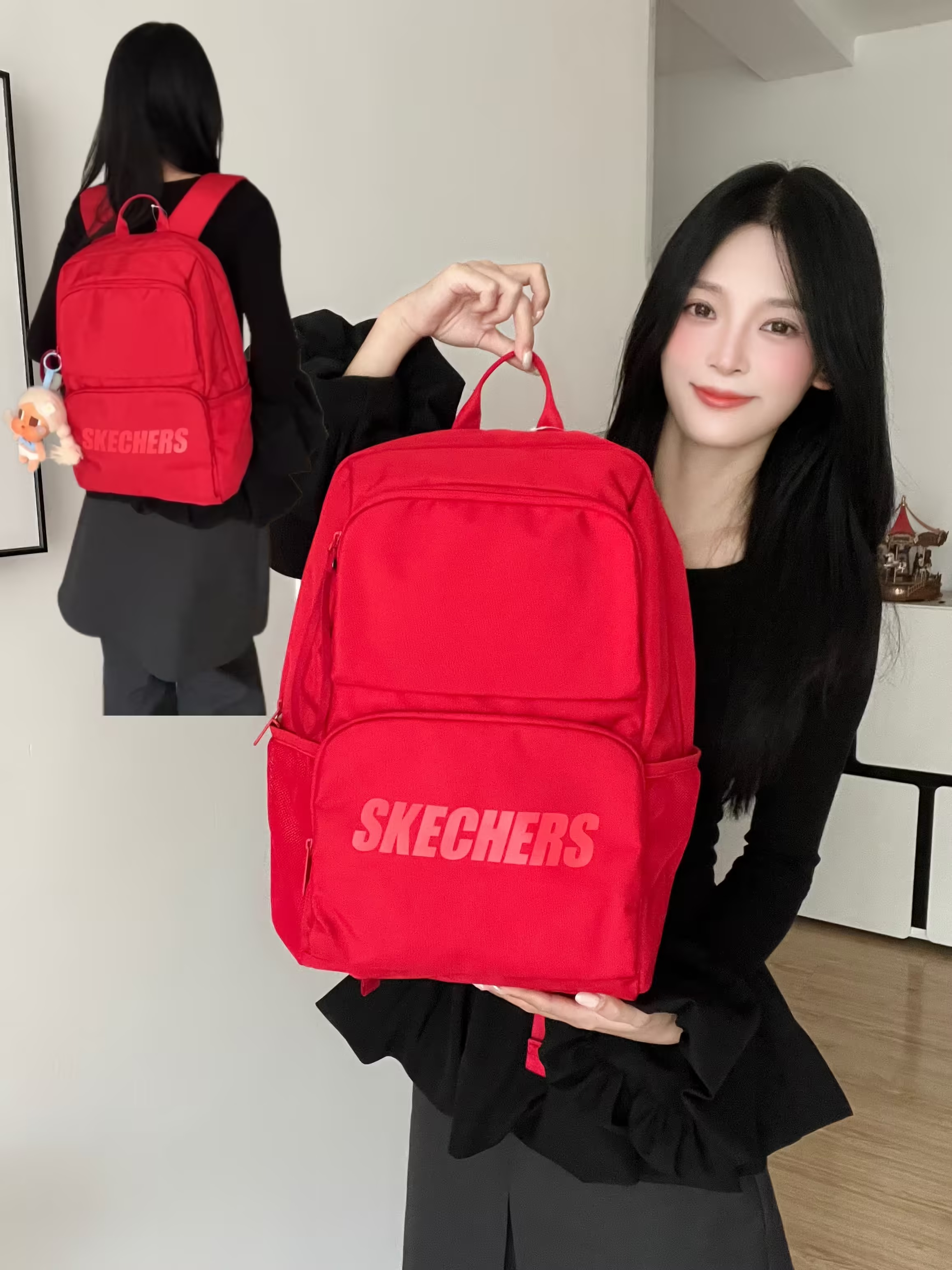 显白赛车红🎒斯凯奇轻便耐造百搭双肩包！