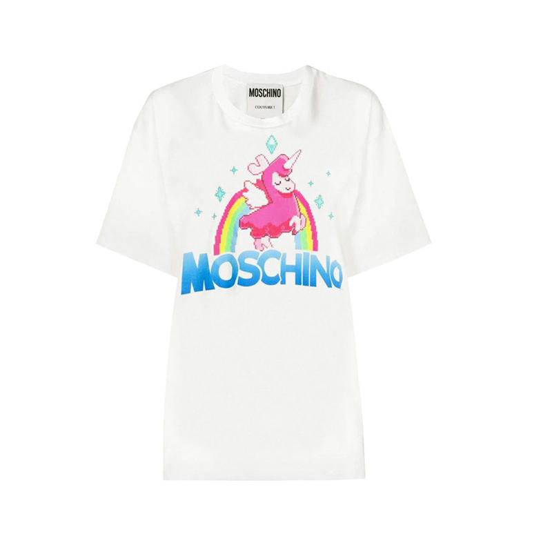 MOSCHINO莫斯奇诺 男女同款彩虹独角兽卡通印花短袖棉质T恤