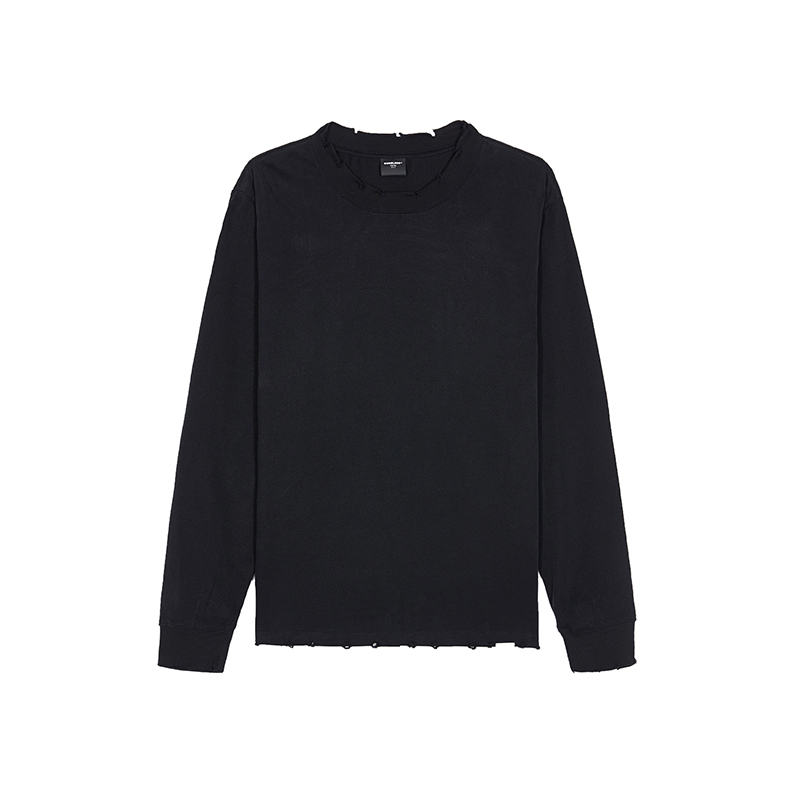 【王源同款】BONELESS 基础破坏纯棉套头圆领长袖T恤 男女同款 K1052