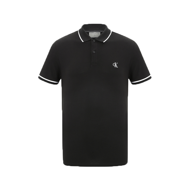 Calvin Klein 小logo印花袖口条纹翻领POLO衫 J315749
