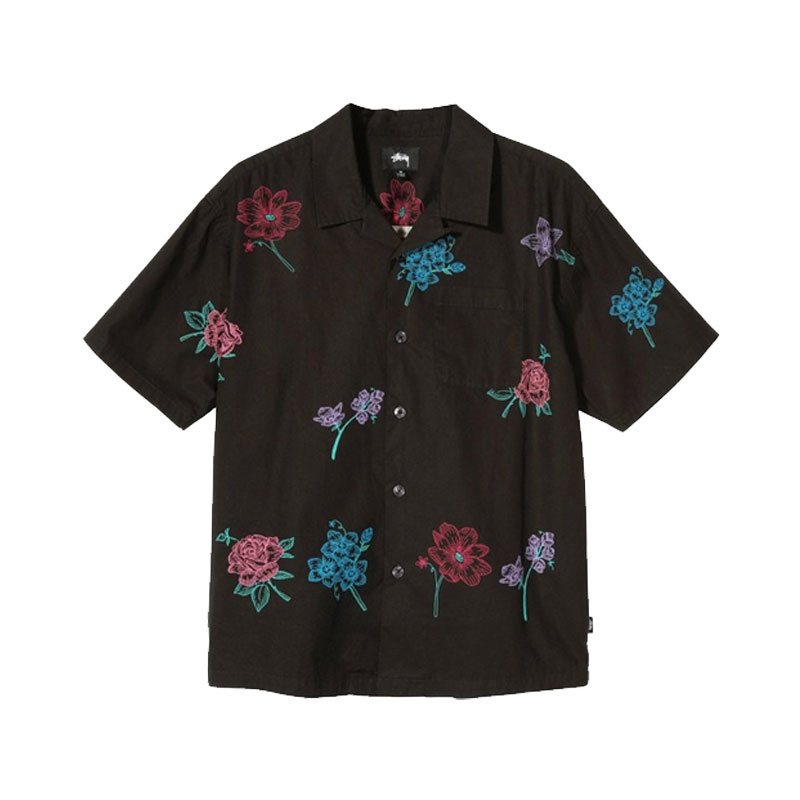 Stussy HAND DRAWN FLOWER SHIRT手绘花朵短袖衬衫 男女同款