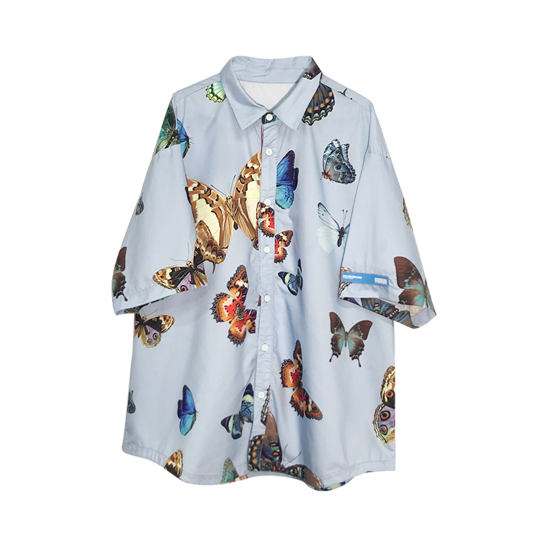 FRLMK 彩色蝴蝶满印短袖衬衫 男女同款