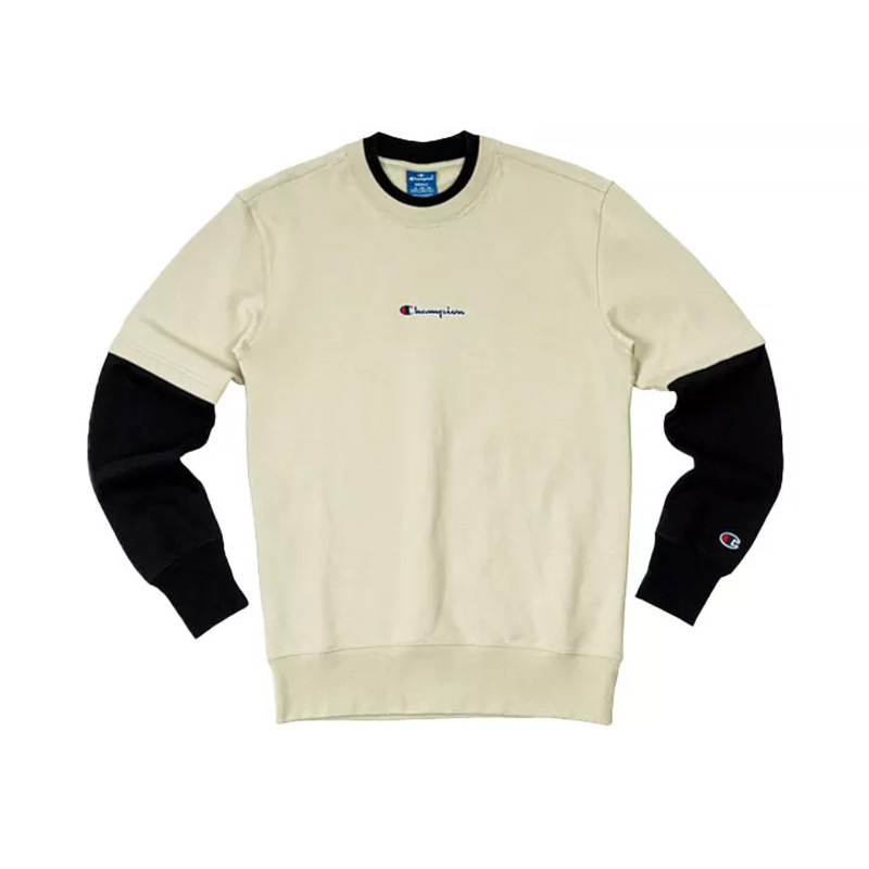 Champion 拼接加绒圆领长袖T恤 男女同款 EM-SSW19-M750