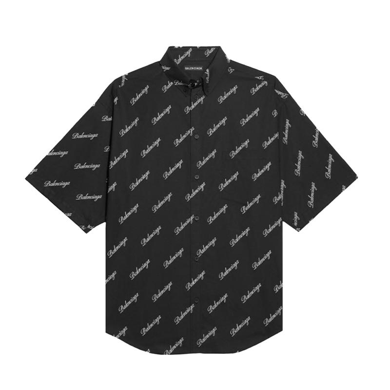 Balenciaga 巴黎世家 Allover Script Logo宽松短袖衬衫 男女同款