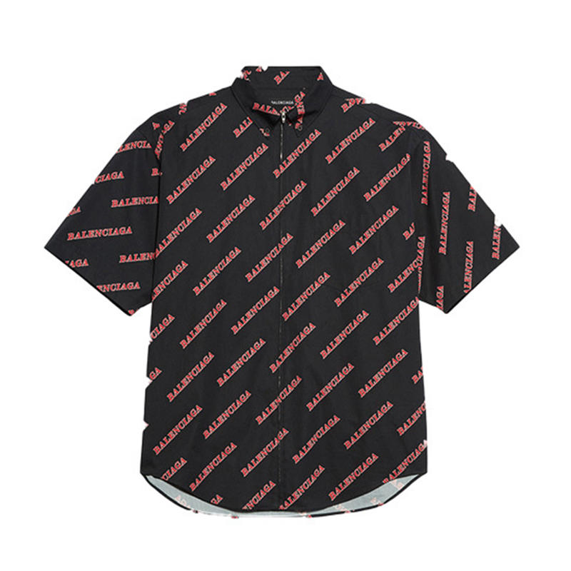 Balenciaga 巴黎世家 满印Logo拉链短袖衬衫 男女同款