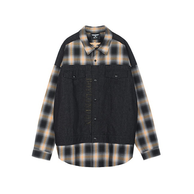 Boy London 刺绣格纹拼接长袖衬衫 男女同款 B211NG103407