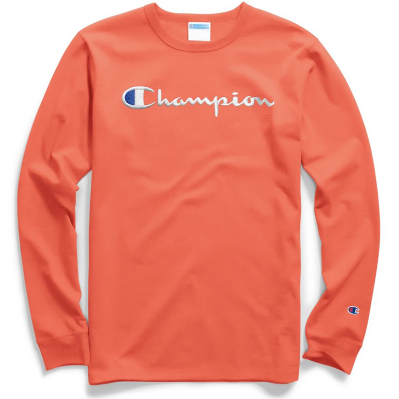Champion/冠军 美版刺绣草写手臂胶印长袖t恤 男女同款