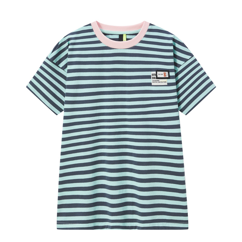 森马 宽松条纹打底撞色短袖T恤 男女同款 107421100013