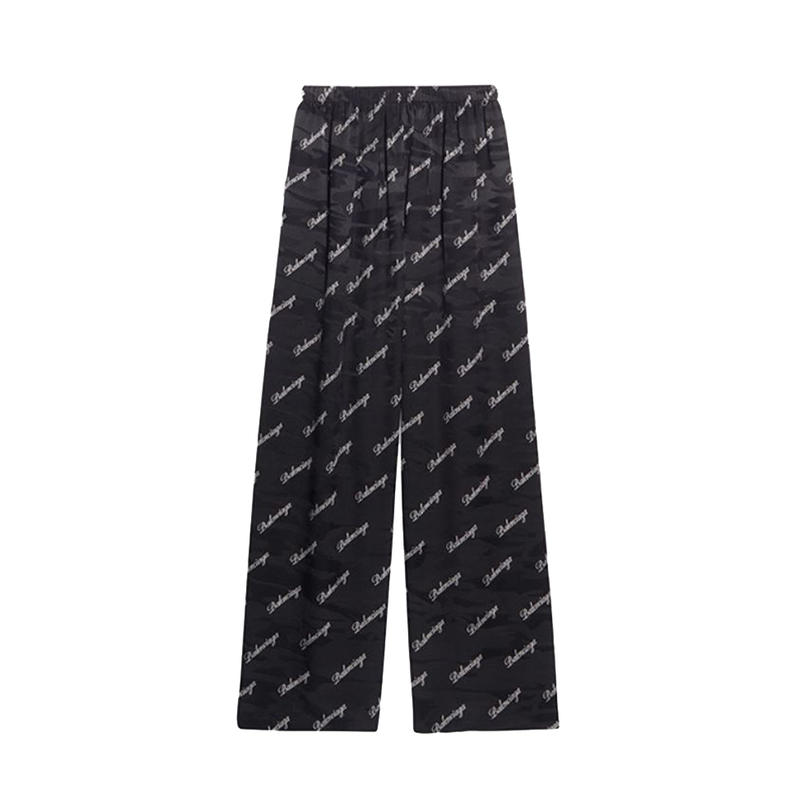 BALENCIAGA巴黎世家 Allover Script桑蚕丝提花阔腿裤 男女同款