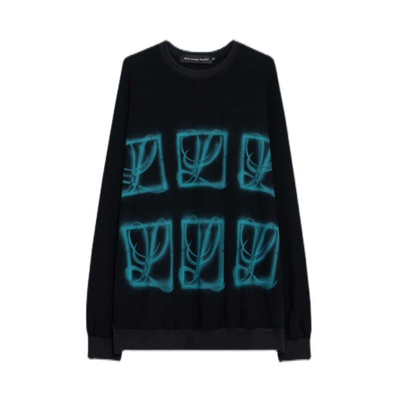 Blue Lotuss 宽松印花圆领长袖T恤 男女同款