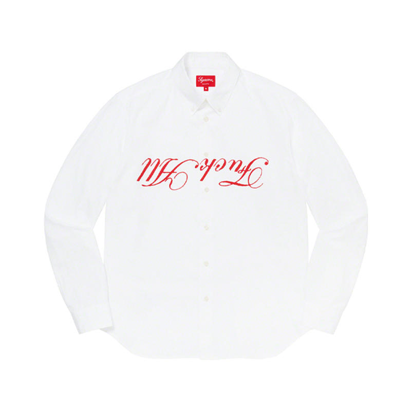 Supreme Week 11 Jamie Reid Fuck All Shirt 花体字字母印花休闲长袖衬衫