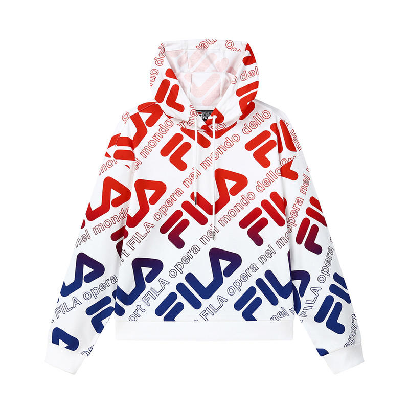 FILA 女子运动满印休闲连帽卫衣 F11W038240G
