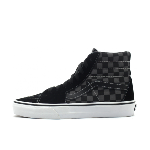推荐商品：Vans/范斯 SK8-Hi 板鞋 潮流经典拼接复古街头厚底 High Black Pewter Checker 黑/黑灰格纹