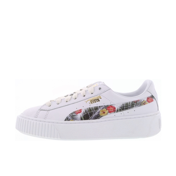 推荐商品：Puma/彪马 Basket Platform 板鞋 休闲复古轻便厚底增高防滑抓地 White 花卉