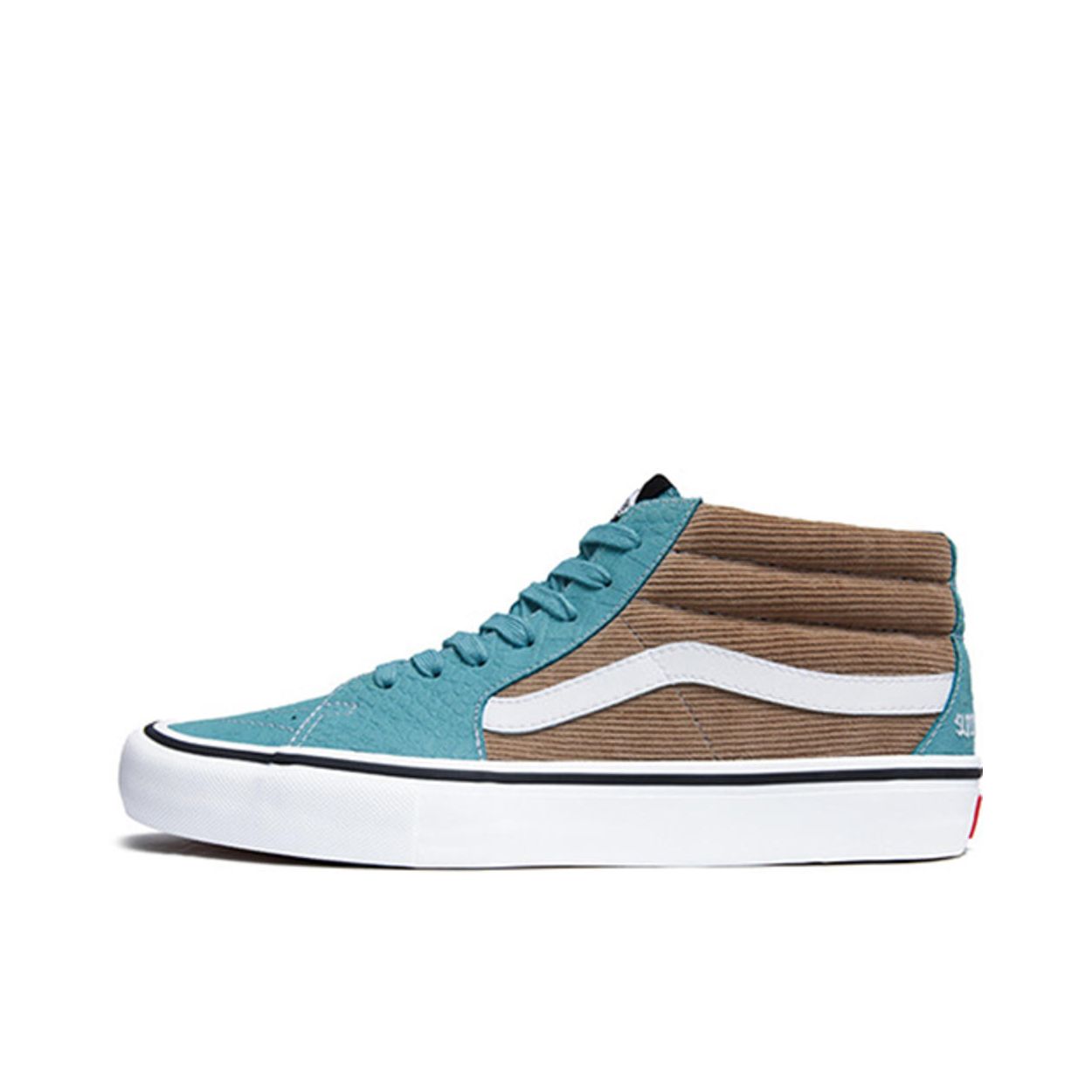 推荐商品：Vans/范斯 SK8-Mid 板鞋 潮流拼接复古百搭防滑耐磨 Supreme Croc Corduroy Light Brown 水蓝/浅棕
