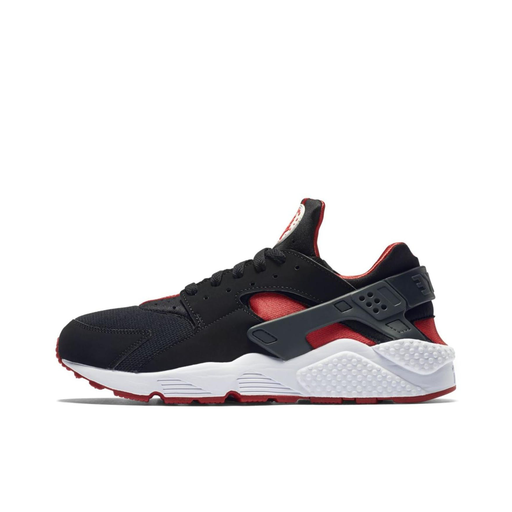 推荐商品：Nike Air Huarache 跑鞋 轻便透气舒适耐磨缓震复古防滑织物合成革运动低帮圆头 Black University Red 黑红棕