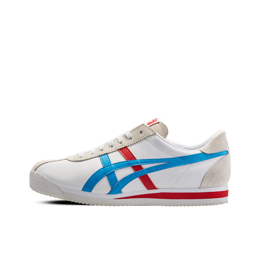 推荐商品：Onitsuka Tiger 鬼塚虎 Corsair 跑鞋 减震回弹防滑耐磨舒适透气轻便复古中性运动百搭低帮 White/Island Blue 灰白/蓝红