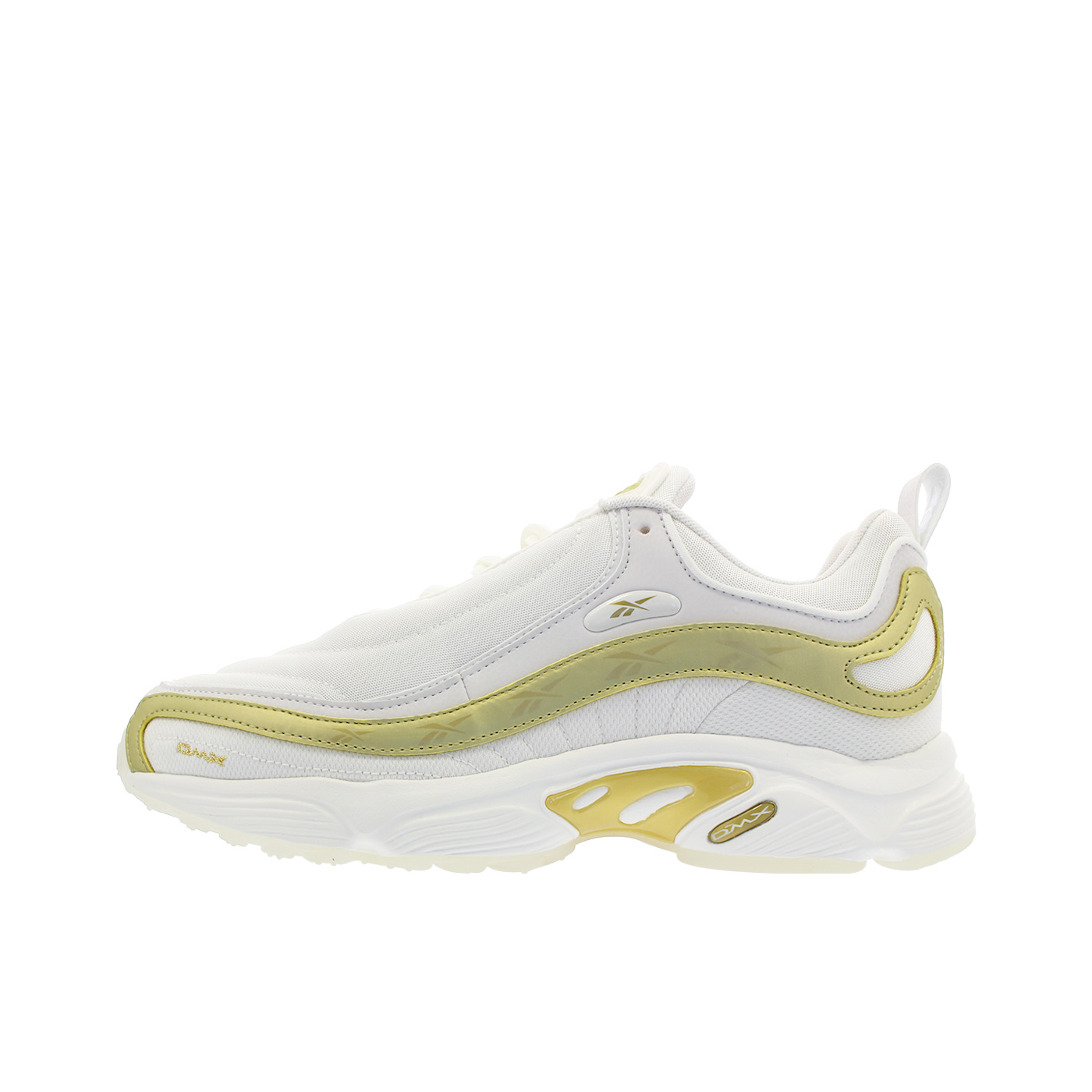 推荐商品：Reebok/锐步 Daytona DMX 跑鞋 休闲复古减震耐磨防滑透气织物运动圆头轻便 PaleGoldenrod/White
 猪年(2019)/白色/金色