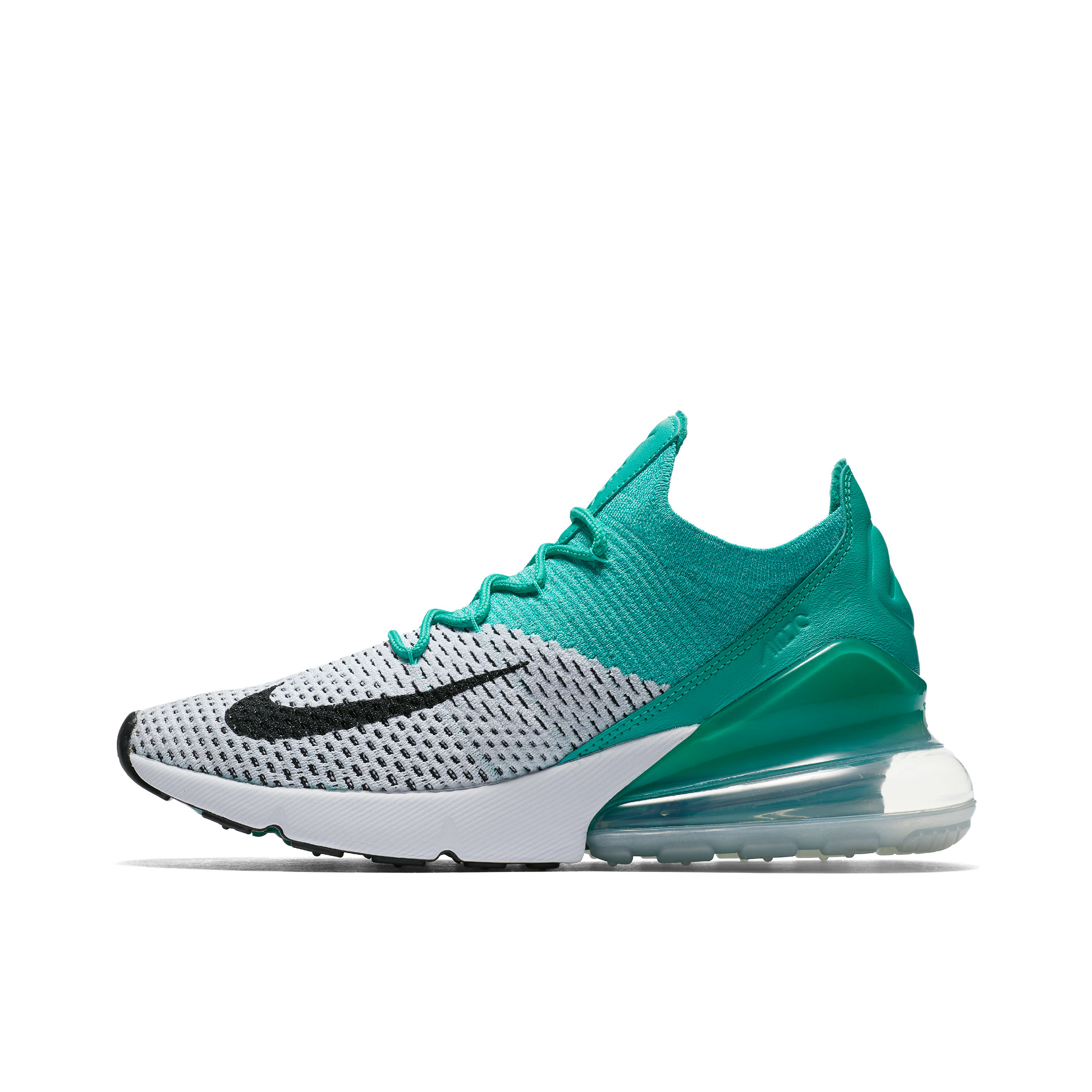 推荐商品：Nike Air Max 270 气垫缓震 轻便透气 耐磨 时尚复古 舒适百搭 防滑 支撑 防水 织物 跑鞋 Clear Emerald 灰青