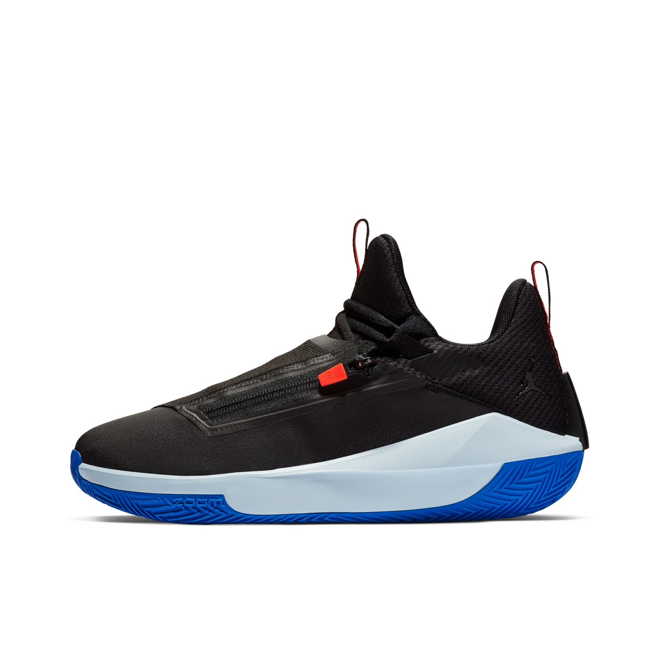 推荐商品：Jordan Jumpman Hustle 篮球鞋 防滑耐磨缓震支撑舒适百搭实战 Black/White/Half Blue 黑白蓝