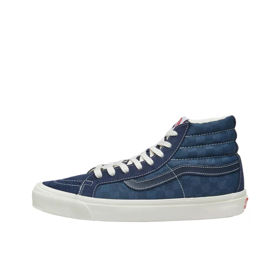 推荐商品：Vans/范斯 SK8-Hi 板鞋 潮流经典拼接复古街头厚底 Blue 牛仔棋盘格