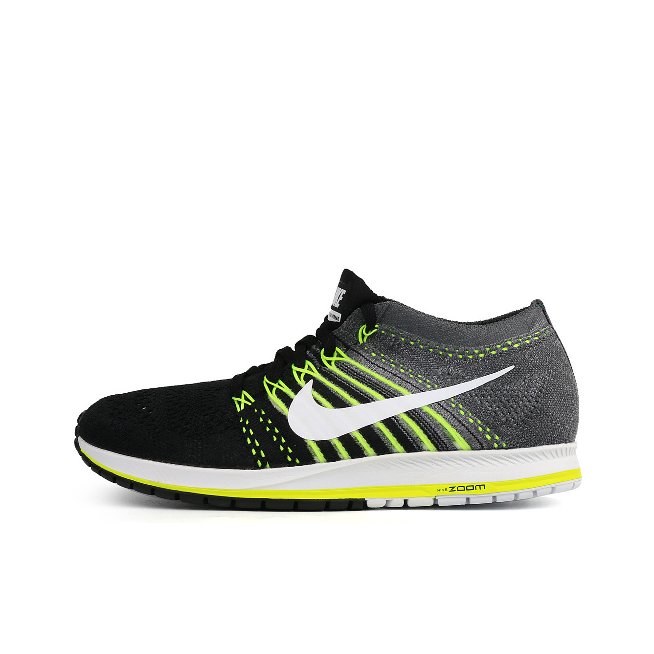 推荐商品：Nike Zoom Flyknit Streak 跑鞋 减震耐磨舒适防滑 Black White Volt 黑灰黄