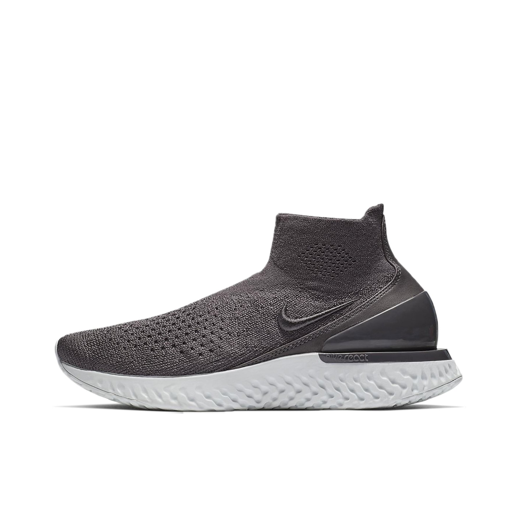 推荐商品：Nike Rise React Flykint 跑鞋 防滑耐磨轻便透气舒适回弹织物飞线百搭休闲简约 Thunder Grey/Off White 男款/黑灰袜套