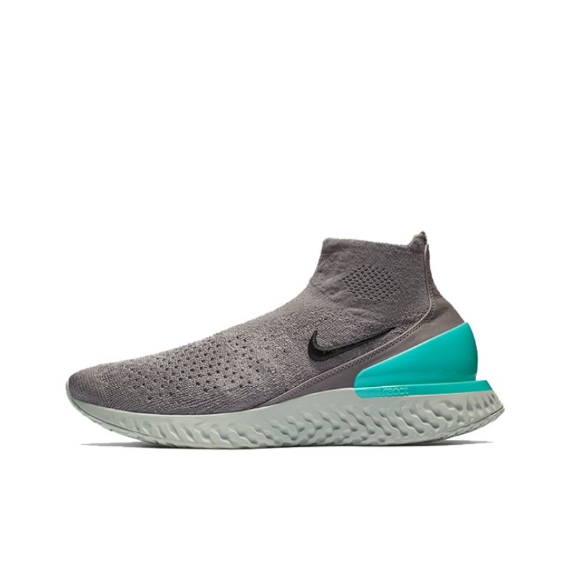 推荐商品：Nike Rise React Flykint 跑鞋 防滑耐磨轻便透气舒适回弹织物飞线百搭休闲简约 Grey/Aurora Green 灰绿袜套