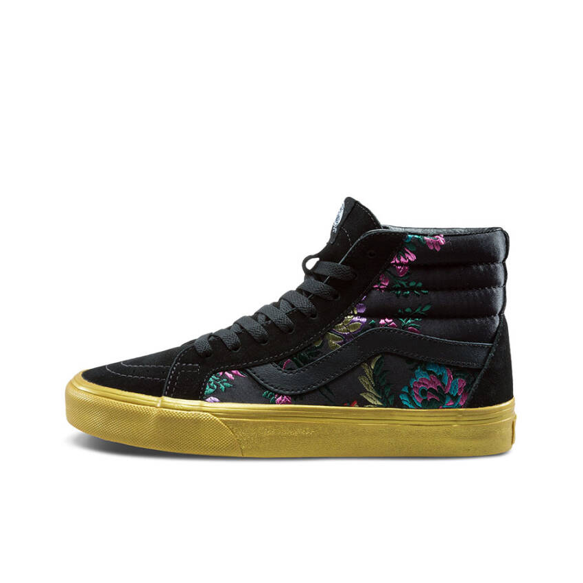 推荐商品：Vans/范斯 SK8-Hi 板鞋 潮流经典拼接复古街头厚底 Festival Satin/Black 黑彩/花卉