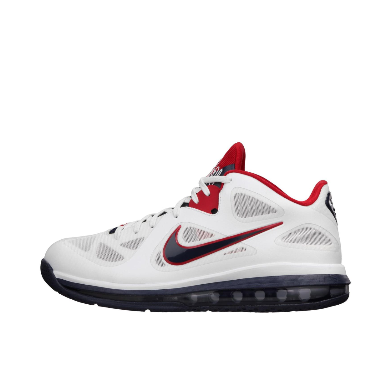 推荐商品：Nike Zoom LeBron 9 詹姆斯 实战 防滑耐磨 包裹性支撑 缓震 圆头 篮球鞋 USA Low 白红黑LOW