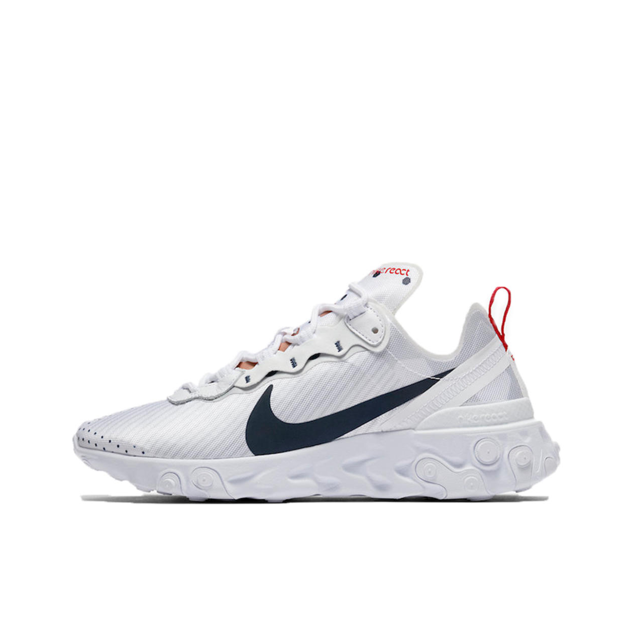 推荐商品：Nike React Element 55 跑鞋 轻便透气缓震耐磨舒适泡棉运动织物支撑防滑解构 Unite Totale PRM/白黑红